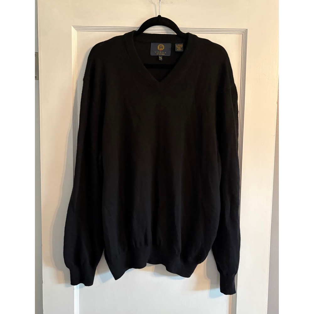 Men's Viyella Black 100% Merino Wool V-Neck Sweater Size XL